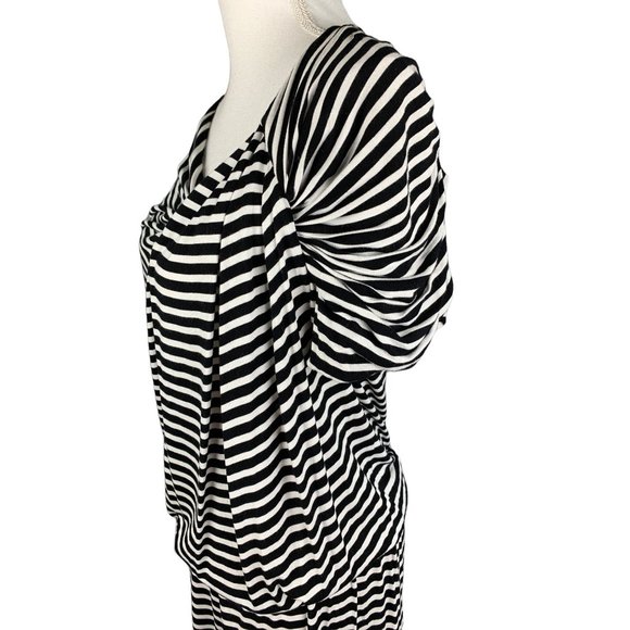 Calvin Klein Blue Asymmetrical Sleeves-neck Navy-white Striped Knit Dress Size 8 - Picture 5 of 10